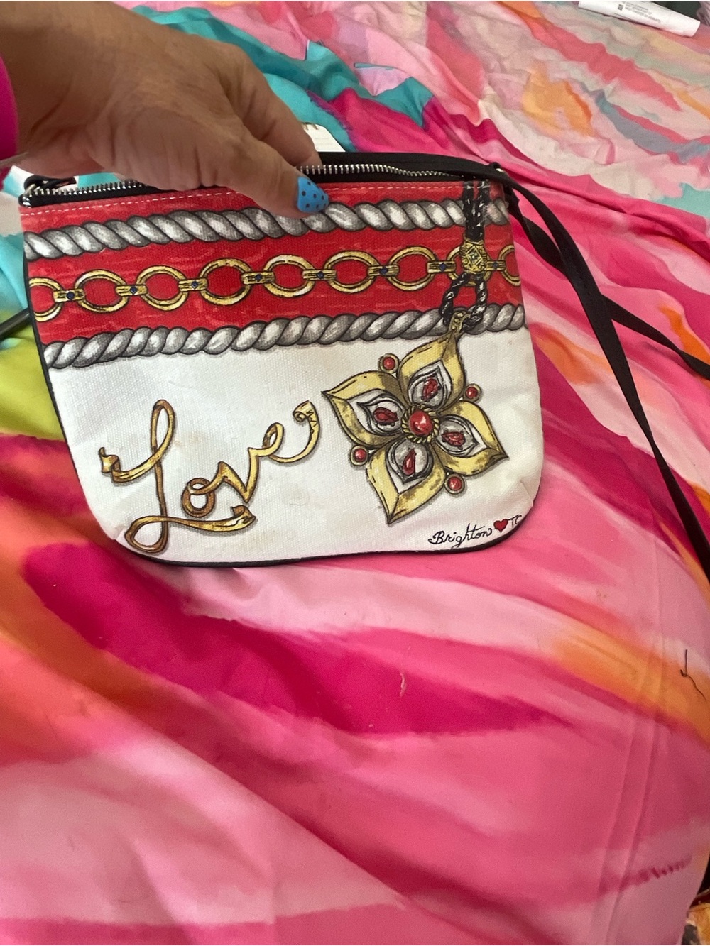 Brighton Red, White & Gold 'Love' Floral Charm Crossbody